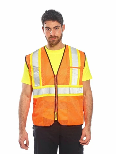Portwest US381 Frisco Hi-Vis Contrast Reflective Safety Mesh Zipper Vest ANSI image 2