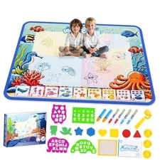Water Doodle Mat,Kids Painting Mat, Toddlers Drawing Writing Toys,Reusable Blue