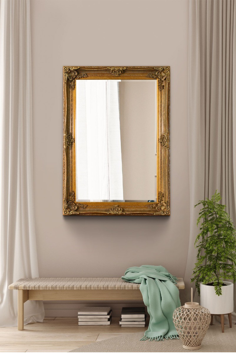 Extra Large Wall Mirror Gold Antique Wood Full Length 3Ft7 X 2Ft7 110x79cm