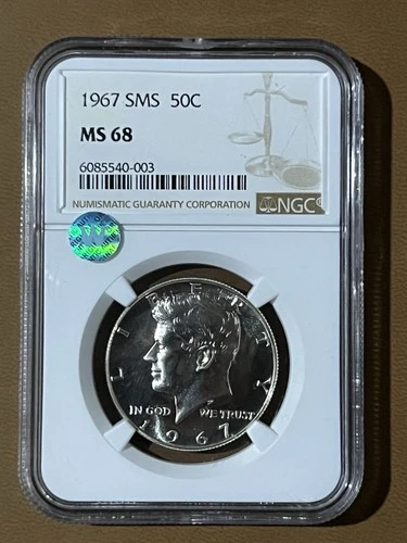 1967 SMS 50c Kennedy Half Dollar NGC MS 68 Sight White