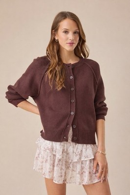 Altar'd State Milo Button Up Cardigan Chocolate Brown Women Size XL Boxy Minimal