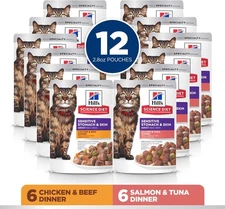 Adult 1-6 Stomach Skin Sensitivity Wet Cat Food Chicken &Beef Salmon&Tuna Stew