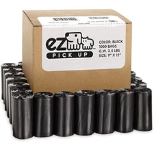 EZ 1000 Pet Dog Waste Poop Bags, Black, 9"x12", Dog Pickup Waste Disposal Bags