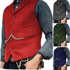 Herringbone Men's Vest Waistcoat Wedding Tuxedo Formal Business Winter Warm Vest