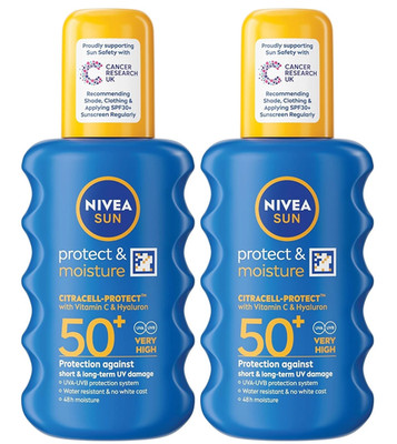 2 x NIVEA Sun Protect & Moisture Spray LSF50+ wasserfeste Sonnencreme 200 ml