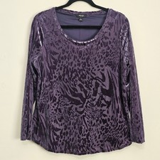 Simply Vera Wang L Purple Velvet Burnout Animal Print Long Sleeve Top Fairygoth