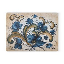 Norwegian Design Rosemaling Wood Look Glass Cutting Board Scandi Kitchen