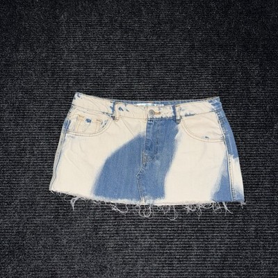Vintage Y2K Women's Bleached Denim Micro Mini Skirt Raw Hem Sz 7 / 8 Grunge
