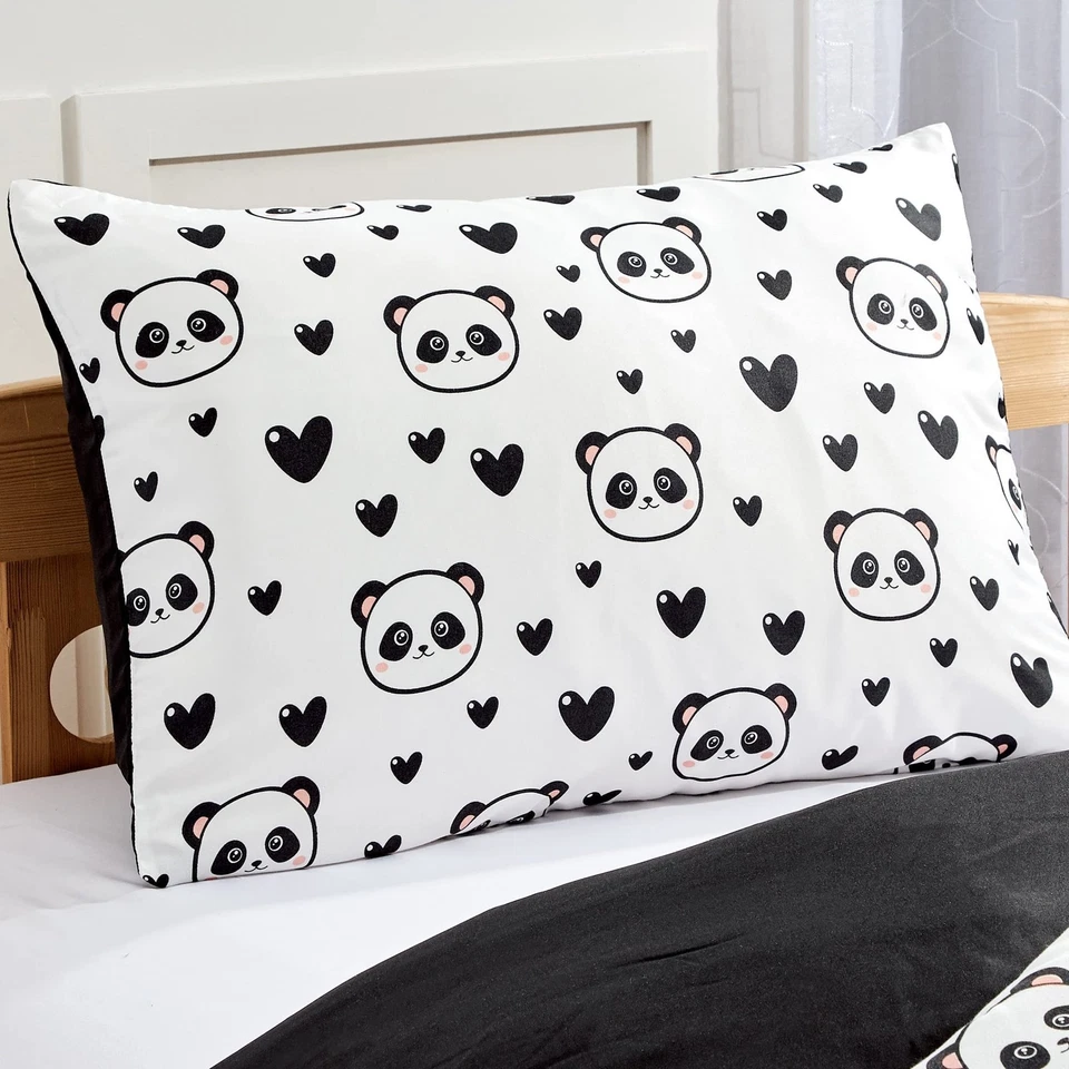 Juego de cama Chezmoi Collection 4 piezas negro blanco niñas Love Panda Hearts Mi... Foto 2 de 4