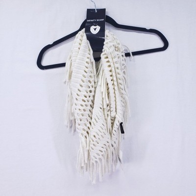 Cejon Infinity Scarf One Size Knit Cream Fringe Metallic 
