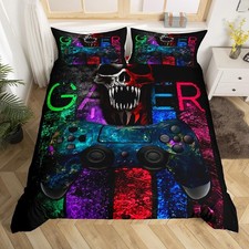 Gamer Bedding Sets for Boys, Gaming Duvet Cover Set Queen Size, Gamer Room De...