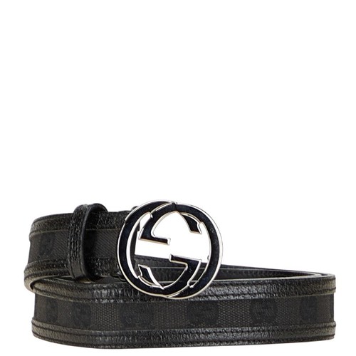 Gucci Interlocking G Gg Canvas Leather Belt Women Black One Size