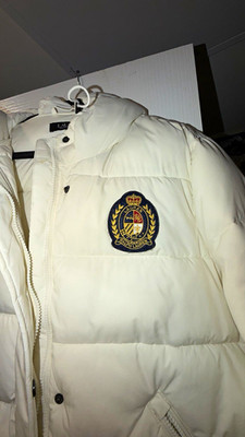 Lauren Ralph Lauren White Hooded Down Puffer Jacket Full Zip Pockets XL