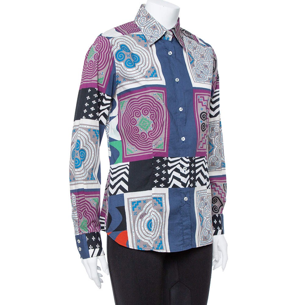 Etro Multicolor Patchwork Print Cotton Button Fro… - image 2