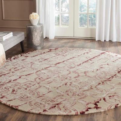 Round, Ivory & Navy Handmade Moroccan Watercolor Wool, Ideal for High Traffic