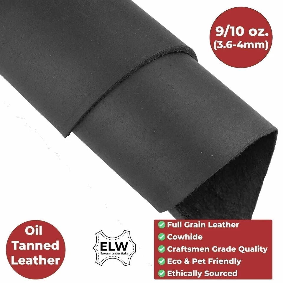 ELW Black Latigo Leather 9-10oz (3.6-4mm) Straps, Belts, Strips 72" & 84" Length - Image 4 of 4