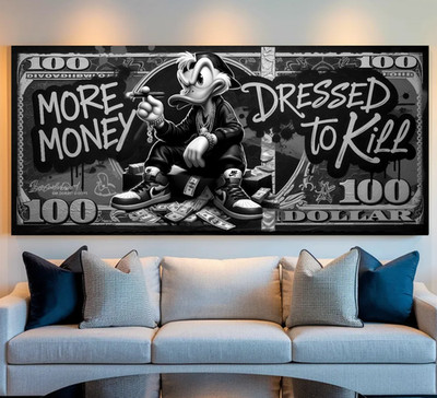 XL LEINWAND BILDER BIS 200x85x5 DONALD-DUCK MONEY POPART WANDBILD LUXUS LOFT S/W