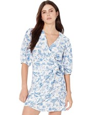 Mango MNG Dress 4 Blue White Floral Print Cuqui Mini Wrap V Neck Women’s NWT