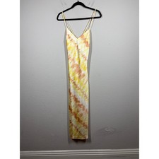 Forever 21 Small Maxi Cami Sheath Dress Yellow Multi Spaghetti Straps Slinky
