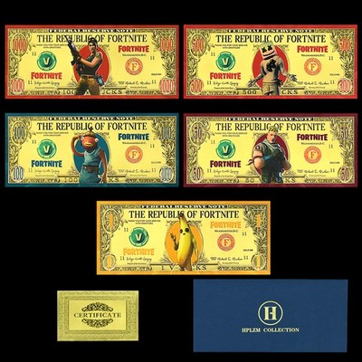 Retro Battle Royale Goldfolie Banknoten 5 Stück Spiel Sammlerstück Geschenkset