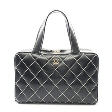 Chanel Leather Wild Stitch Handbag Women Black One Size 653840
