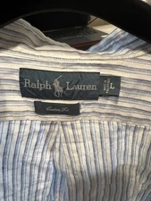 Polo Ralph Lauren Mens L White Linen Button Down Shirt Striped 100% Linen