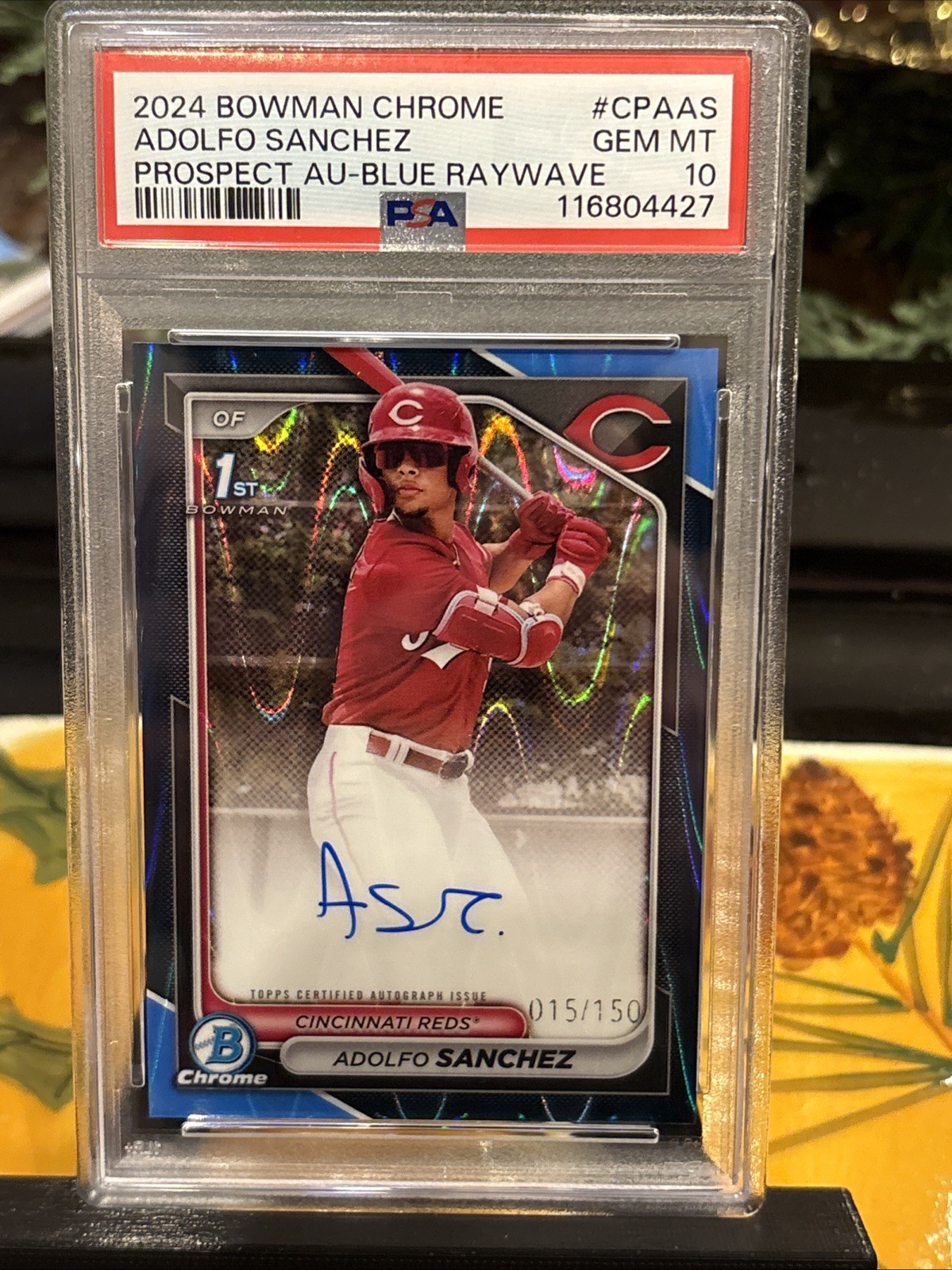 ADOLFO SANCHEZ 2024 BOWMAN CHROME 1ST BLUE RAYWAVE REFRACTOR AUTO /150 PSA 10