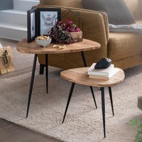 FineBuy Satztisch Massiv 2Er Set Beistelltisch Tisch Holz Metall Couchtisch