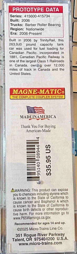 New N Scale MTL 56' General Service Tank Car Canadian Pacific CP 415623 - Image 3 of 3