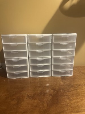 NEW Sterilite Plastic Small 3 Drawer Desktop Storage Unit, White, 6 Pack