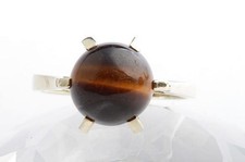 Goldring mit Tigerauge rund in aus 14k 585 Gelb Gold Gr. 55 17,5mm -