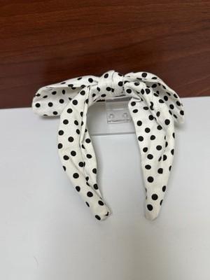 White with Black Polka Dots Homemade Tie Knot Headband Hair Accessory for Women