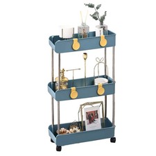 3 Tier Slim Rolling Storage Cart on Wheels Navy Blue Bathroom Kitchen Organizer