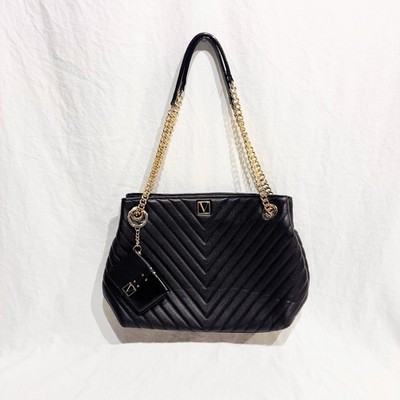 Victoria s Secret Women s Shoulder Bag Purse Black Chevron With Wallet EUC
