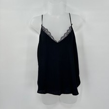 Y2K Black Lace Trim Cami Satin Slip Top Coquette Indie Sleaze Medium Coquette