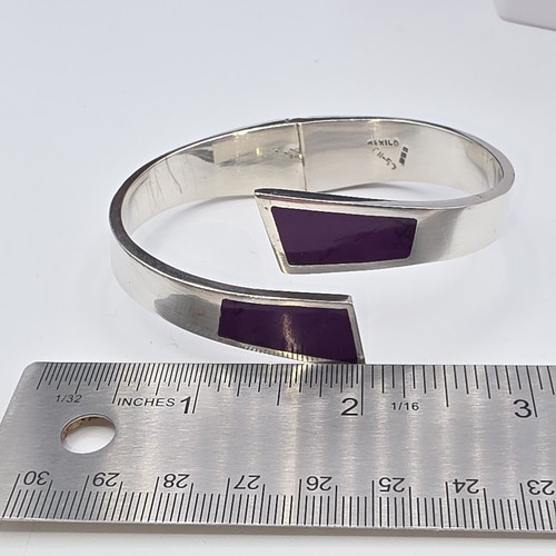 VTG Taxco 950 Sterling Silver Bypass Cuff Bracelet TN-57 RARE Purple Inlay 50g - Picture 9 of 11