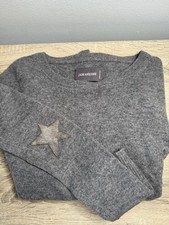 Zadig Voltaire Women Gray 100 Cashmere Sweater Size S Star Elbow Patches France