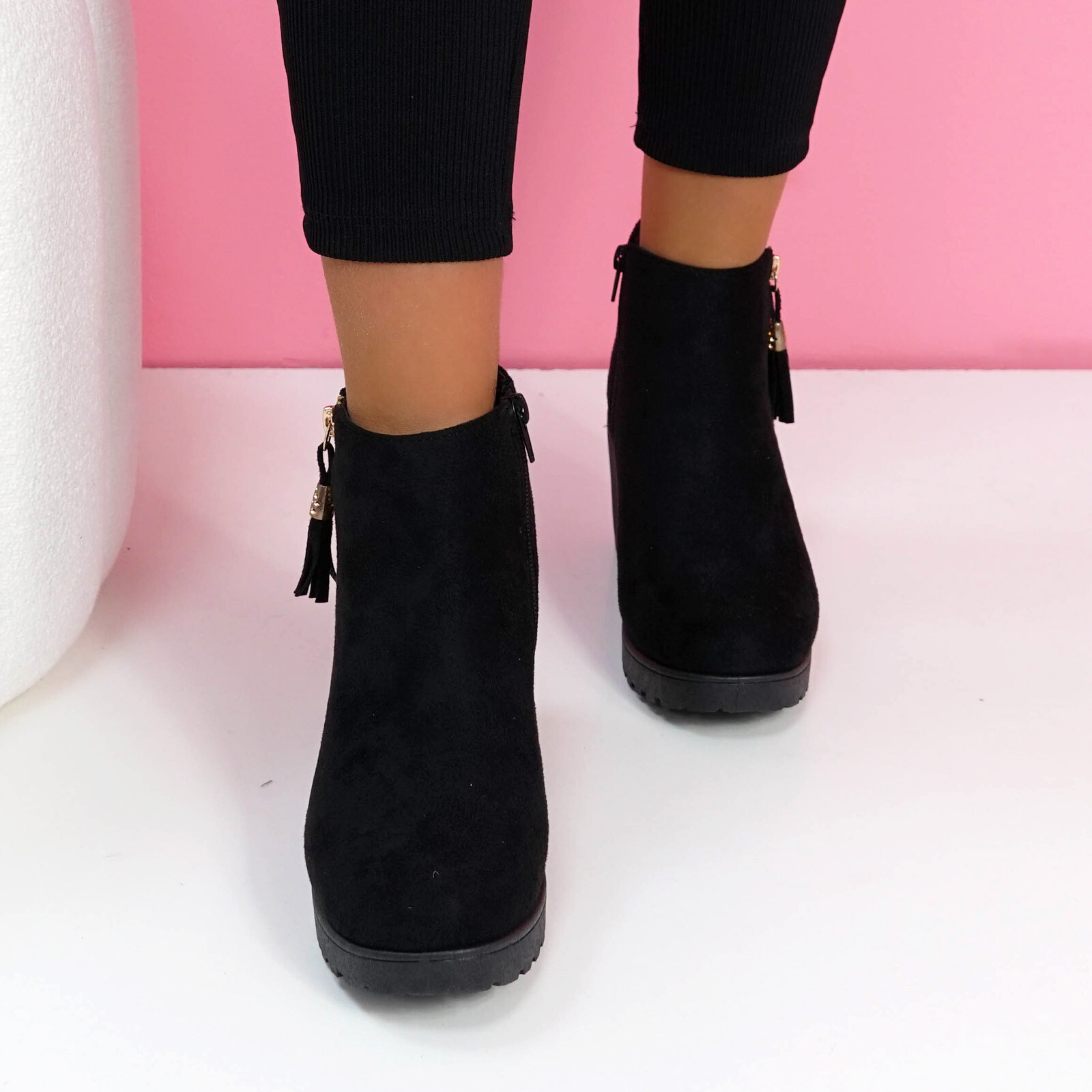 WOMENS BLACK ANKLE BOOTS LADIES CHUNKY BLOCK HEELS SIDE ZIP WOMEN BOOTS