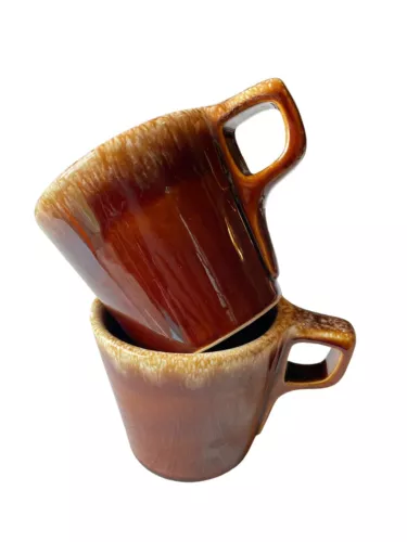 Vintage Hull Pottery Brown Drip Glaze Coffee Mug Cup 12 oz. Made in USA Set of 2