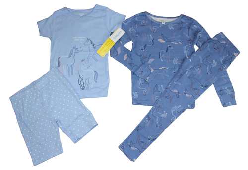 Carter's Blue Unicorn 4-Piece Pants Shorts Pajamas Set Girls Size 5 6 7 8 NWT