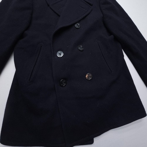 Vintage Navy Overcoat Wool Melton Double Breasted Peacoat Mens 40R Blue Heavy - Picture 3 of 11