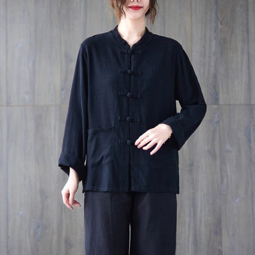 Women Chinese Cotton Coat Jacket Tops Tang Suit Cardigan Retro Ethnic Outwear - Picture 10 of 26