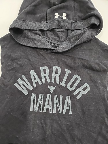 Under Armour Boys Project Rock Mana Sleeveless Hoodie Black Terry Pocket Youth L - Picture 2 of 4