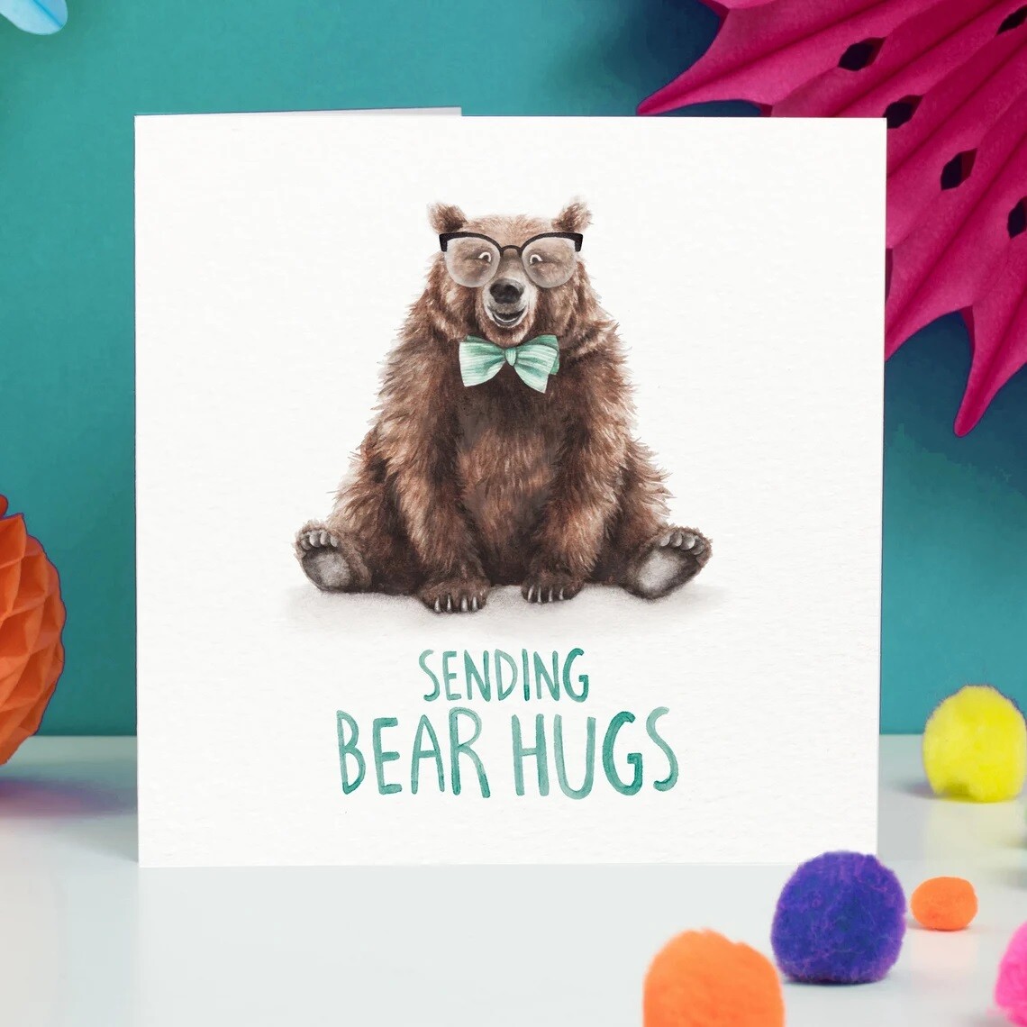 Sending Bear Hugs Thinking of You Card – Hand Painted and Printed in UK