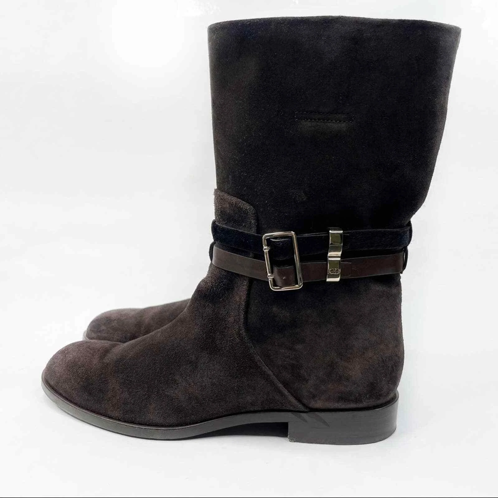 Bottes logo femme Christian Dior en daim marron double sangle 38,5 EU 8,5 US