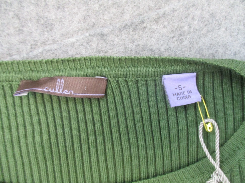 Suéter Cullen Mujer Pequeño Verde Acanalado Cuello Redondo Pullover Elástico Foto 4 de 4