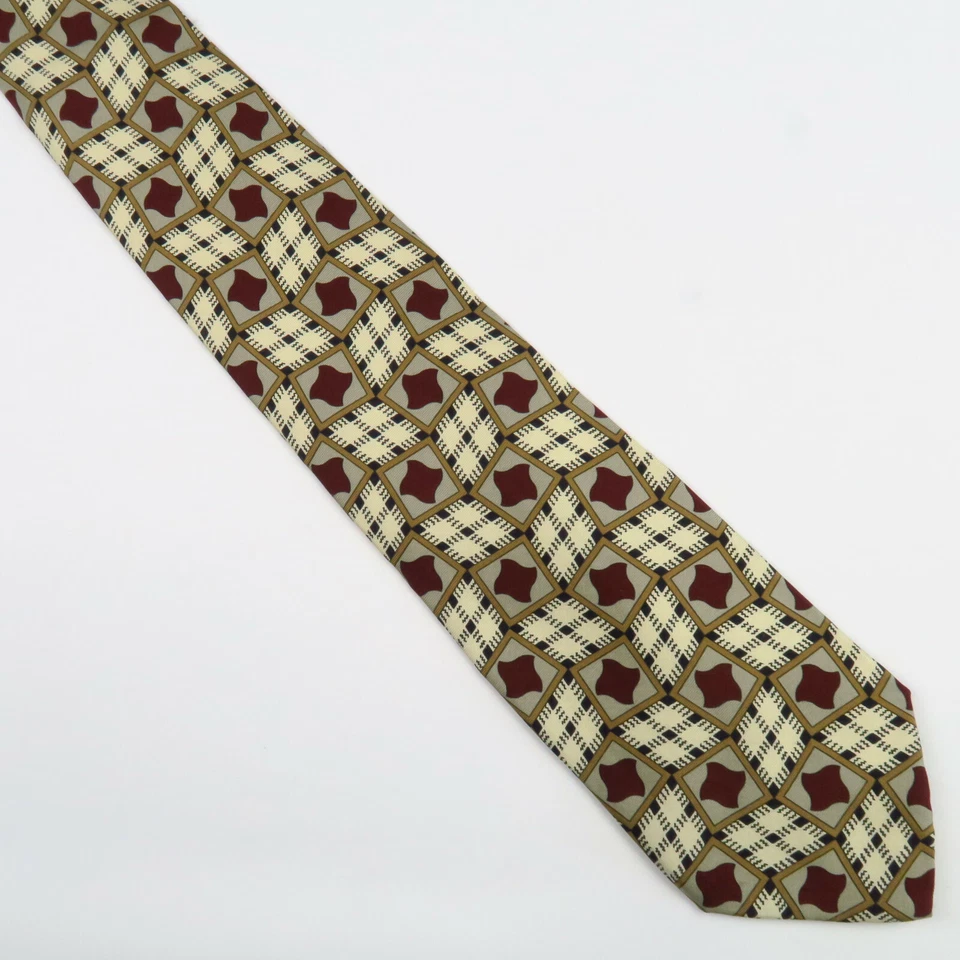 复古 Embassy 方形男式领带抽象几何红色金色 59"x3.75" — 第 2/4 张图片