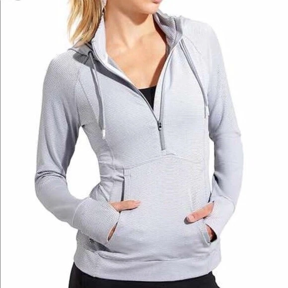 Athleta Gray Long Sleeve Hoodie Sweater Heavenly Hail Half Zip Pullover XS