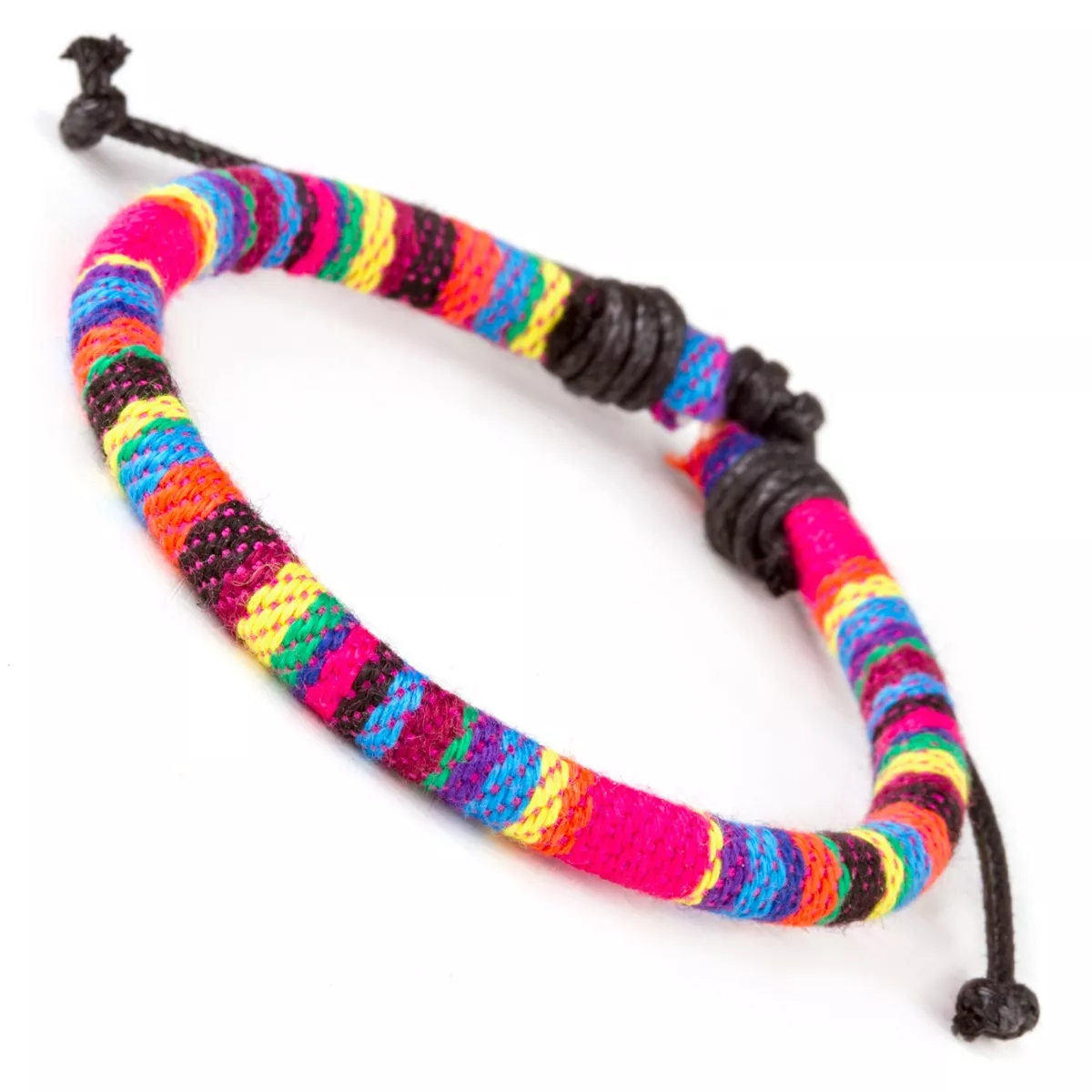 MENS WOVEN RAINBOW COLOURFUL FABRIC CORD BRAID ADJUSTABLE BRACELET