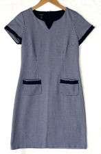 Talbots Dress Womens 2 Petite Sheath Houndstooth Fringe Black White Work Office